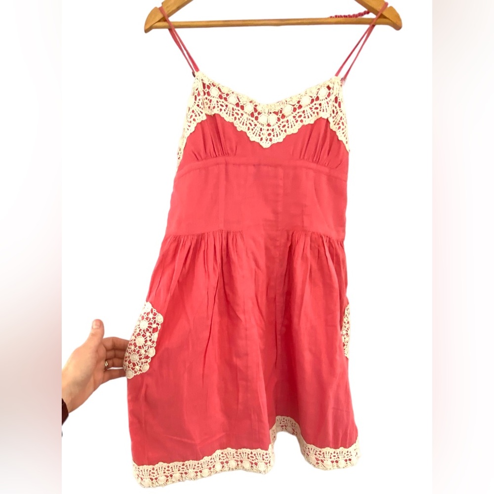 Urban Outfitters Boho Hippie Chic Dress - Pink w Crochet Accents & Pockets - Picture 2 of 4